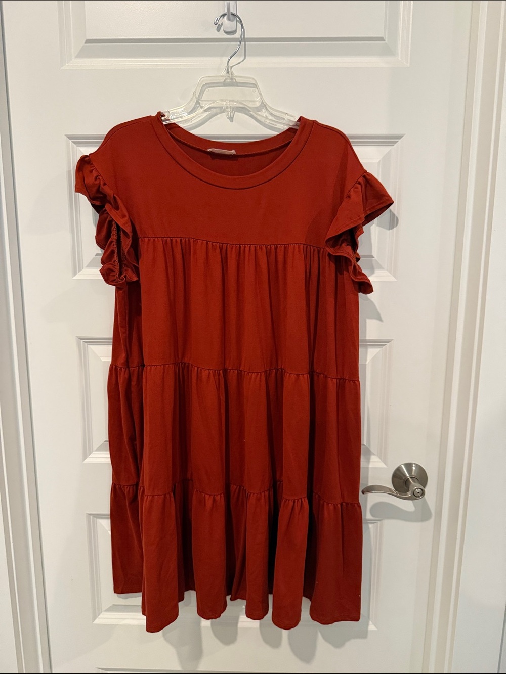 entro Rust Tiered Ruffle Sleeve Dress